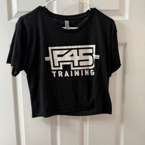 Black Crop Top with White F45 Training Logo